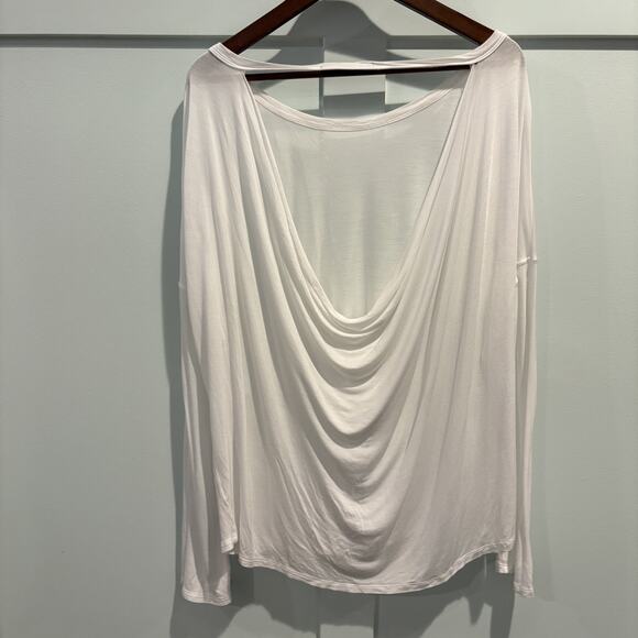NUX Long Sleeve Shirt Women Sz Medium‎ White Bamboo Lightweight Draped Back Yoga - Picture 7 of 13
